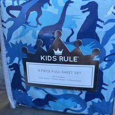 Kids Rule Twin Sheet Set DINOSAURS  Blue and Dark Blue NEW