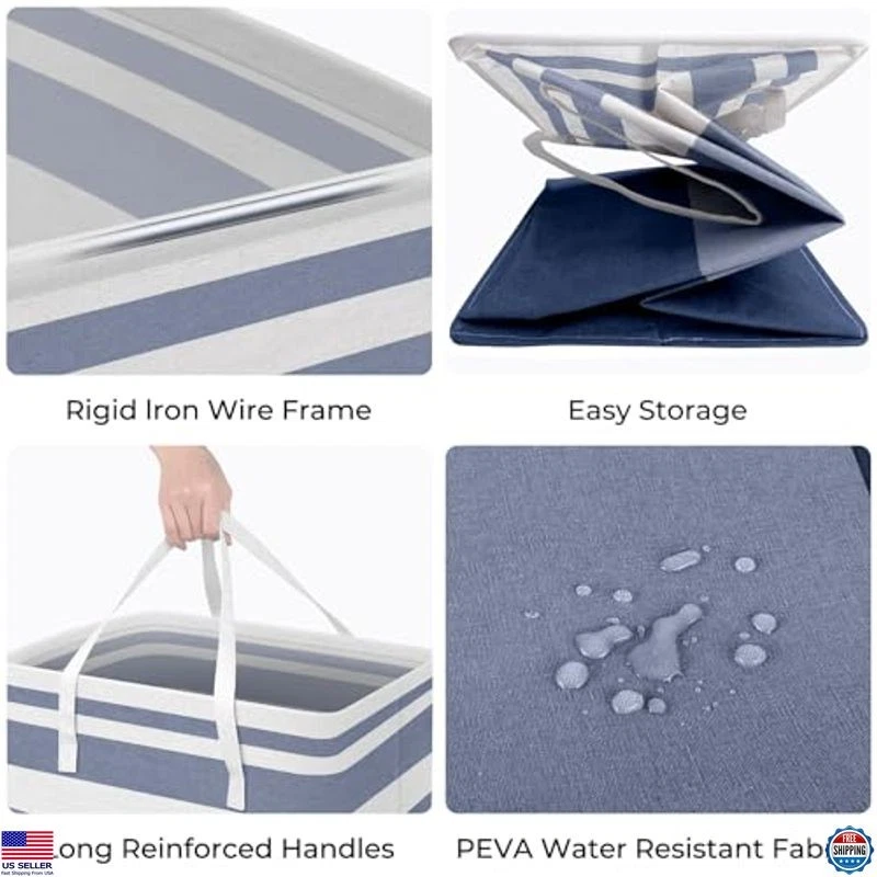 HomeHacks 75 л синяя водонепроницаемая складная корзина для белья корзина корзина с ручками - Изображение 2 из 4