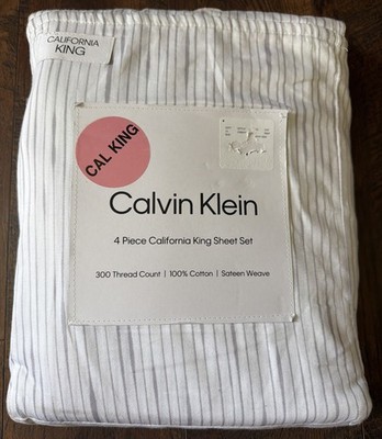 Calvin Klein Striped Sateen Weave 4 Piece California King Sheet Set 300TC