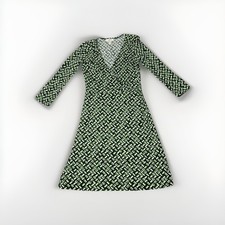 Ann Taylor LOFT Dress Womens 2 Green Multicolor Geometric Wrap Jersey 3/4 Sleeve