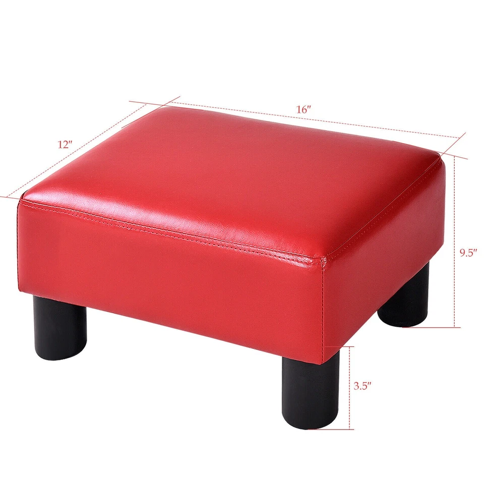 PU Leather Ottoman Rectangular Footrest Small Stool w/ Padded Seat Red - Image 2 of 4