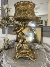 Antique Oil Lamp Holder Cherub And Beautiful Details!! Bradley Hubbard???