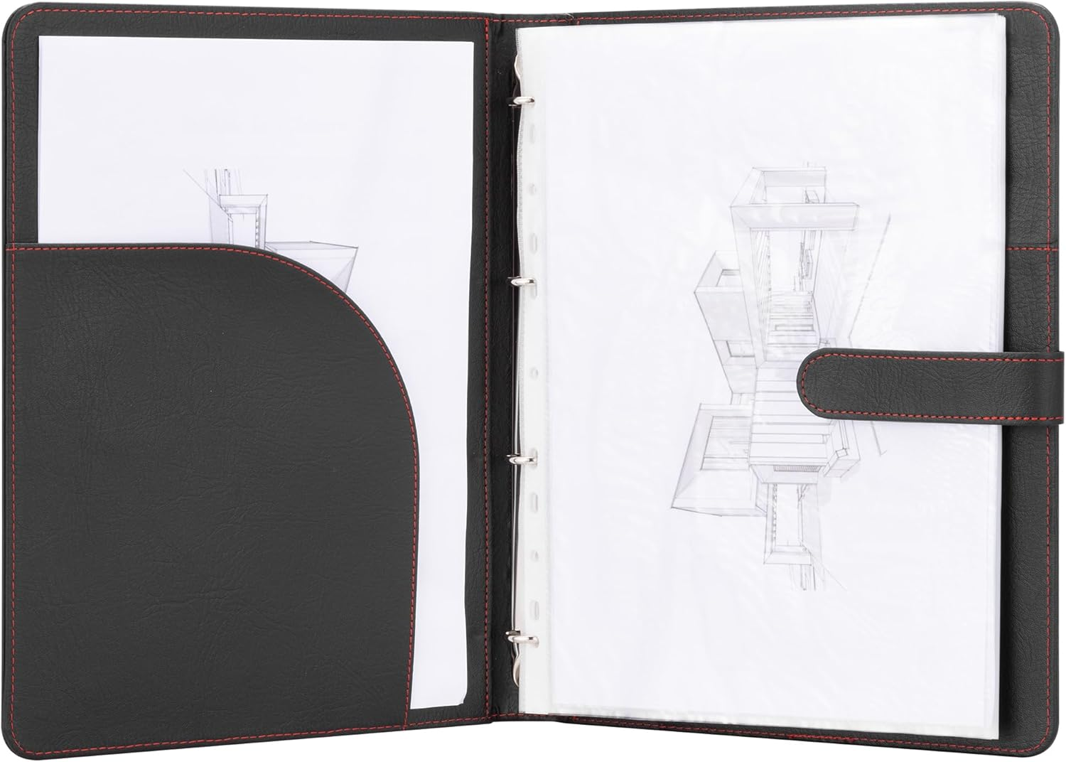 H&S A4 Portfolio Folder with Ring Binder Mechanism - with 40 Plastic A4 Document