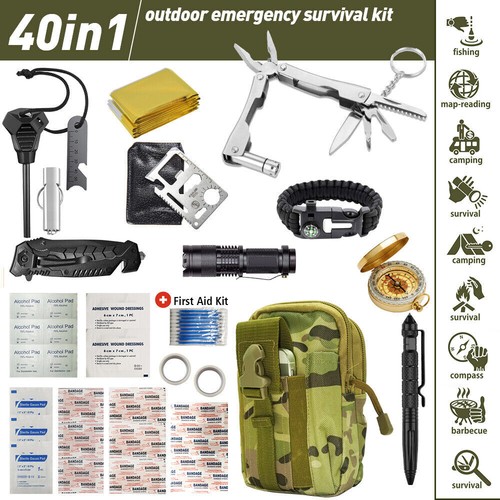 40 In1 Outdoor Emergency Survival Kit Camping Hiking Tactical Gear Backpack Tool