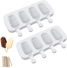 Ouddy Life Popsicle Molds Set of 2, Ice Pop Molds Silicone 4 Cavities Ice Cream