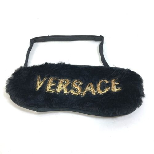 VERSACE sleep goods logo sequined fur Eye mask polyester Black/Gold - Picture 1 of 8