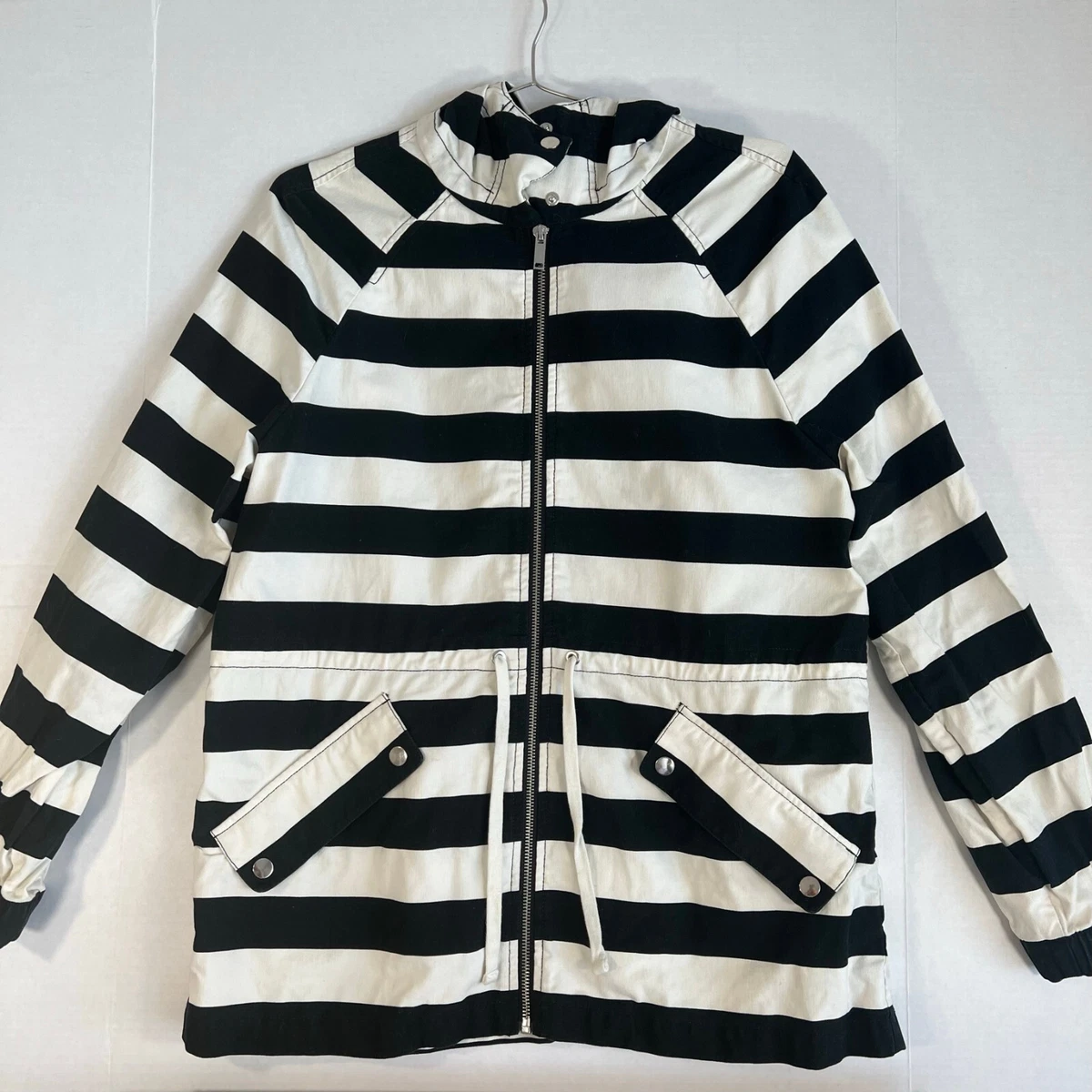 Gap Women s White Black Striped Zip Up Jacket Hoodie 100 Cotton Size S