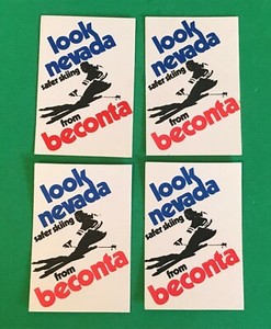 4 Vintage 1970s Look Nevada Safer Skiing from Beconta Advertising Ski Stickers