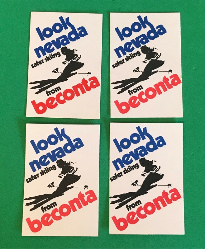 4 Vintage 1970s Look Nevada Safer Skiing from Beconta Advertising Ski Stickers