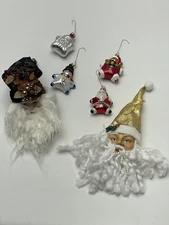 Santa Christmas Ornaments Lot Of 6 St Nicholas Snowman Glass Ceramic Heads Beard