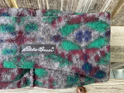 Vintage Eddie Bauer Headband Ear Warmer Fleece Gray Green Red