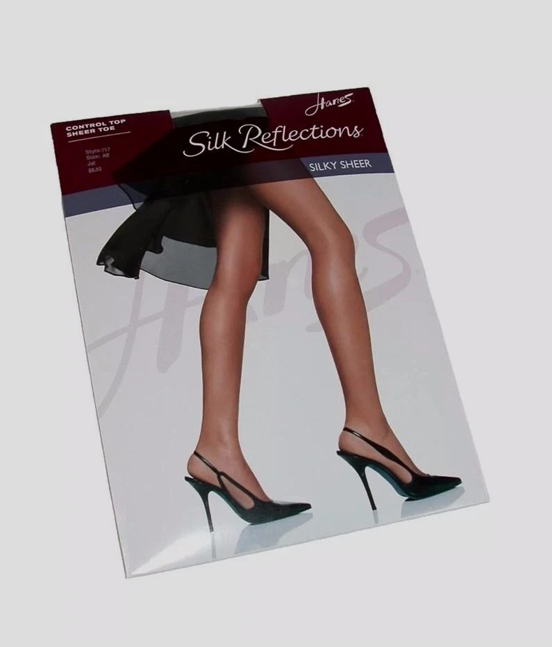 HANES Silk Reflections Control Top Silky Sheer Pantyhose Barely Black CD 7  Pcs.