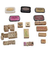 Mixed Lot 37 Rubber Stamps 5 Ink Pads Arts Crafts Scrapbooking Assorted Makers