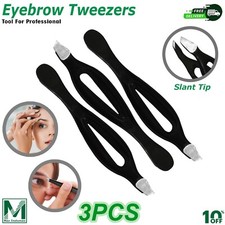 Stainless Steel Slant Tip Tweezer Precision Eyebrow Hair Remover Tools 3PCS SET