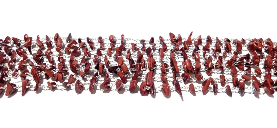 Red Jasper Stone Chip 4-6mm Beads Rosary Beaded Chain Silver Plated 5 Feet - Image 4 of 4