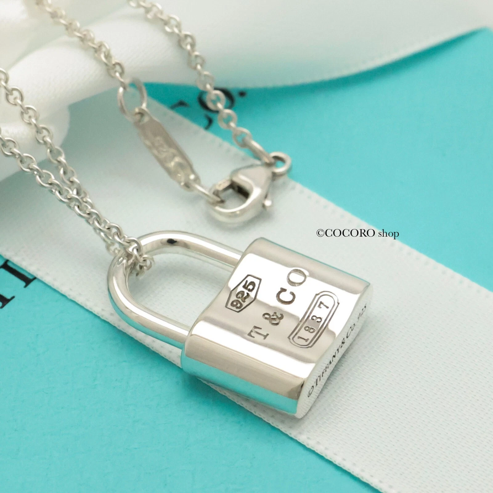 Tiffany & Co. 1837 Lock Padlock Necklace Pendant 16.4" Silver 925 w/Pouch