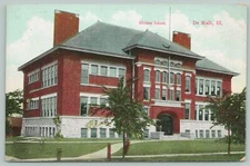 DeKalb Illinois~Glidden School~Fire Hydrant~c1910 Postcard