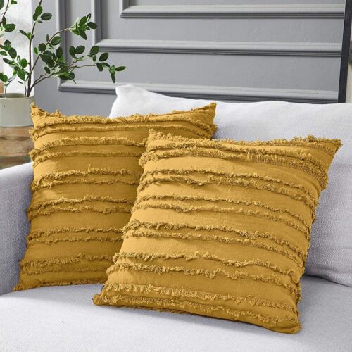 Set of 2 Boho Throw Pillow Covers Striped Jacquard Cushion Covers 18x18 Inch - Picture 1 of 9
