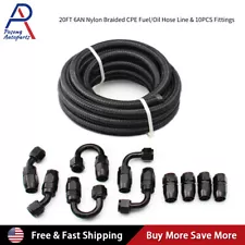 20FT AN6 6AN Nylon Braided Oil Fuel Line+Fittings Hose and Adaptor KIT Black