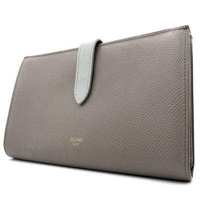CELINE Large Strap Wallet Logo Coin Purse Greige 241001N