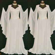 Vintage Chiffon Wedding Dress with Cape Medieval Full Length A Line Bridal Gown