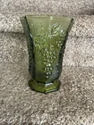 Vintage Anchor Hocking Green Grape Vine Glass Footed Vase