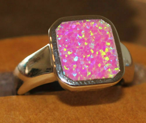 inlaid fire opal ring gemstone silver jewelry engagement wedding cocktail band H - Picture 32 of 53