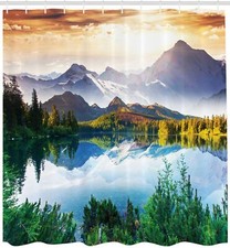 Mountain-Lake Scenery Shower Curtain Green Forest Landscape Bathroom Decor 72 In