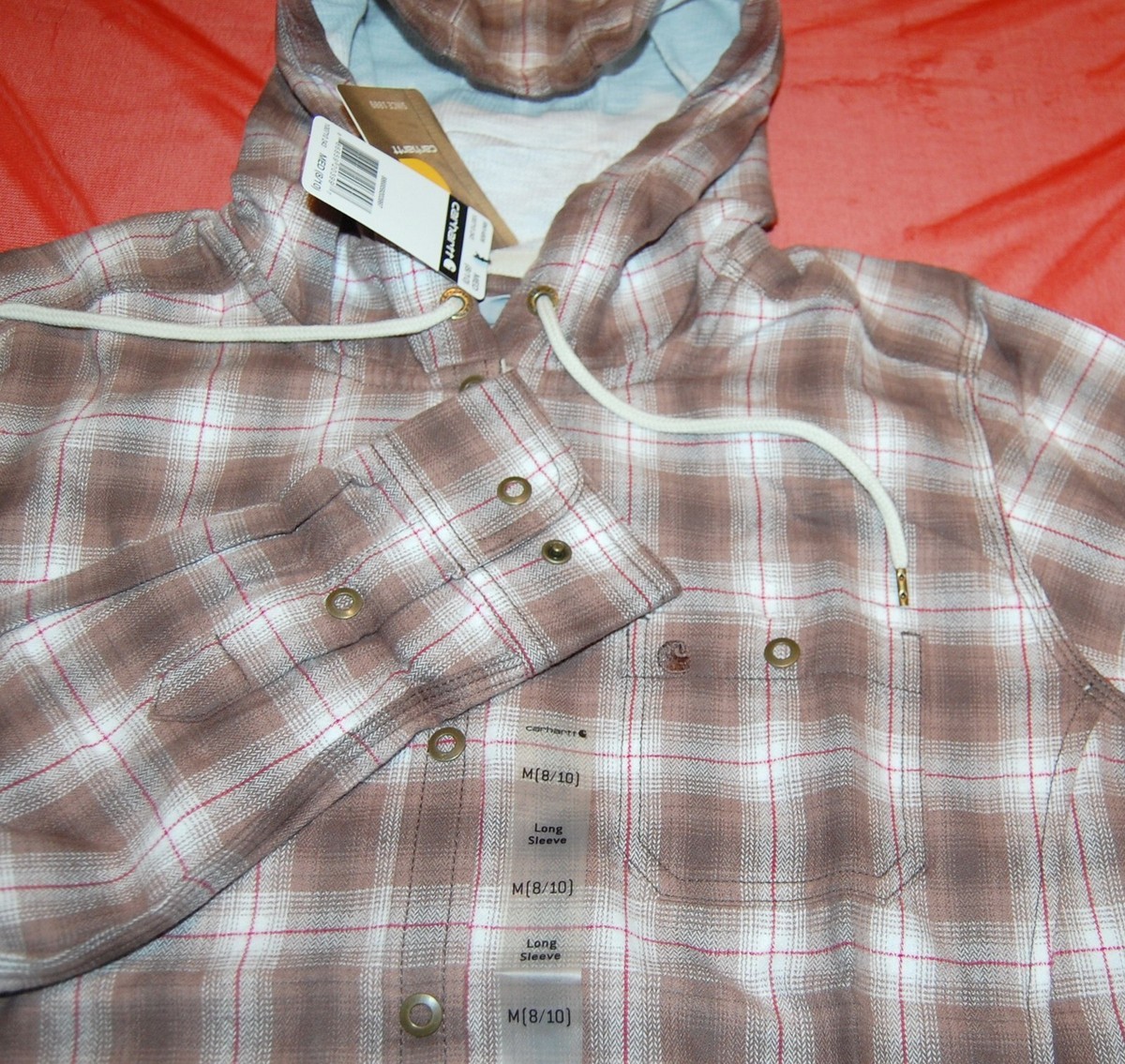 カーハート NWT CARHARTT 100710 womens brown red plaid flannel hood snap