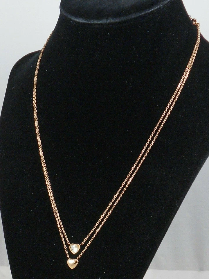 Collar convertible de doble capa de corazón de acero inoxidable de oro rosa fósil JOF00465 $68  Foto 3 de 4