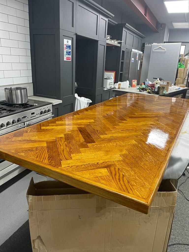 Feature kitchen Island Worktop Reclaimed Oak herringbone 2m OR Custom
