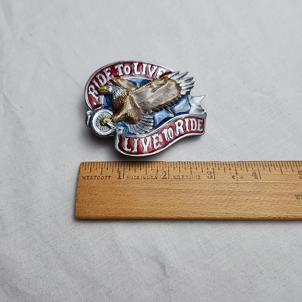 Hebilla de cinturón pintada Vintage Ride To Live To Ride Flying Eagle Motorcycle Foto 3 de 4