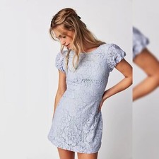 Free People Hailee Lace Mini Dress In Twinkling Perry Blue Women's Size Large