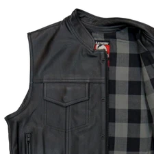 Hot Leathers VSM1059 Men's Black Flannel Grey Motorcycle Club Leather Biker Vest