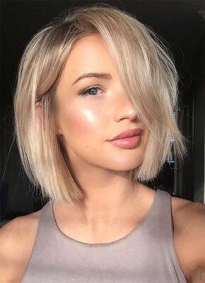Ombre Platinum Blond Short Bob  Remy Brazilian Human Hair Wigs Lace Front Wigs