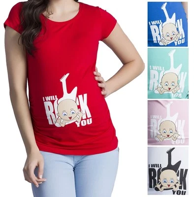 I Will Rock You frech süß lustig Umstandsshirt Aufdruck Spruch Tshirt Schwanger - Bild 1 von 4