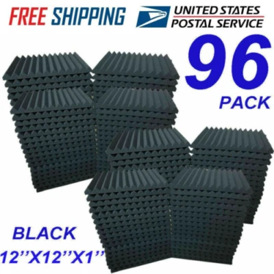 SMOLL ACOUSTIC 12-96PCS Black Acoustic Foam Panel Wedge Studio SoundAbsorb Wall Tiles Adhesive
