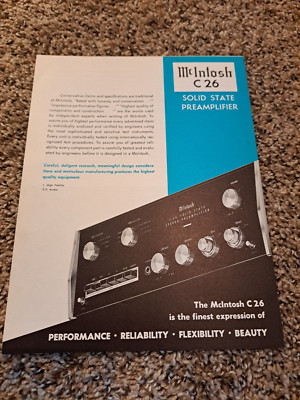ORIGINAL Vintage Mcintosh C26 Solid State Preamplifier Dealer Spec Sheet