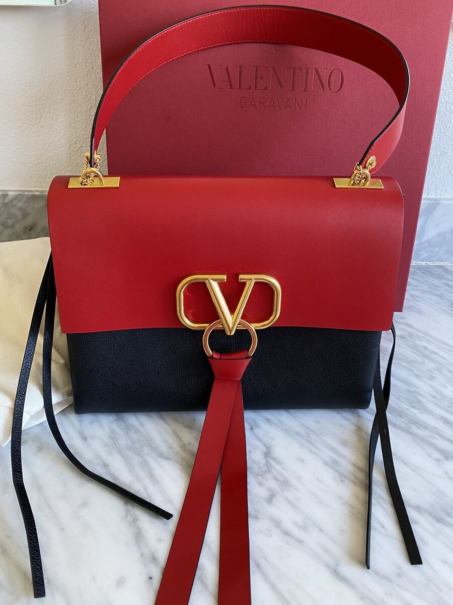 NWT VALENTINO V-Ring Red & Black Color Block Bag With Gold NWT VALENTINO V-Ring Red & Black Color Block Bag With Gold