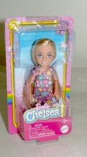 NEW Barbie Chelsea BLONDE DOLL in Purple Floral Dress & Yellow Sandals (HDK89)