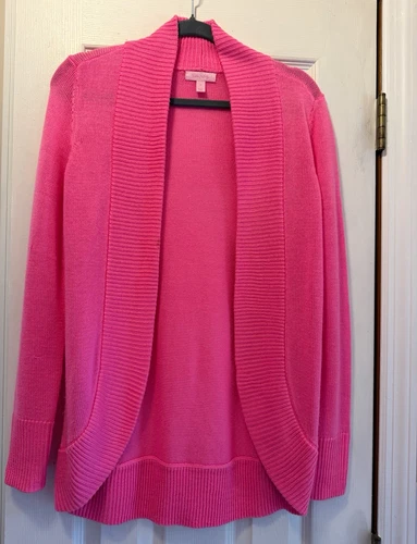 Lilly Pulitzer Pink Solid Shawl Collar Open Front Long Sleeve Knit Cardigan S - product listing photo
