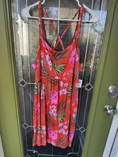 Old Navy XXL Tall Red Floral Cami Dress Spaghetti Strap Elastic Waist Hawaiian