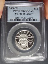 2000-W $50 Proof American Platinum Eagle 1/2 oz PCGS PR69 2770.00 per troy oz