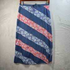 Crazy Horse Womens 10 Vtg 90s Denim Chambray Floral Patchwork Skirt Boho Hippie