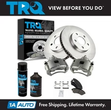 TRQ Front Posi Ceramic Brake Pad Rotor & Caliper Kit w/Chemicals for GM
