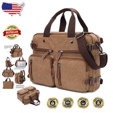 Durable 17.3 Inch Canvas Laptop Bag 3-in-1 Convertible Coffee Work Briefcase