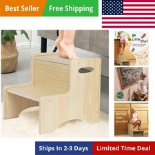 Toddler Step Stool for Kids, Wooden Two Step Children's Stool with Handles, B...