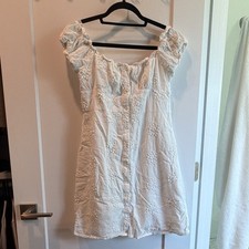White Embroidered Square Neck/Off shoulder Puff Sleeve Mini Dress Sz M