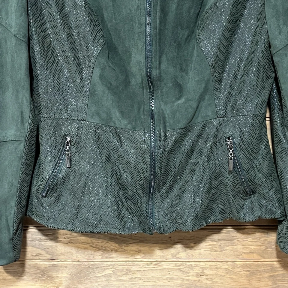 Vtg Alberto Makali Women’s Zip Fitted Jacket Green Abstract Cut Size 10 USA Boho - Image 2 of 4