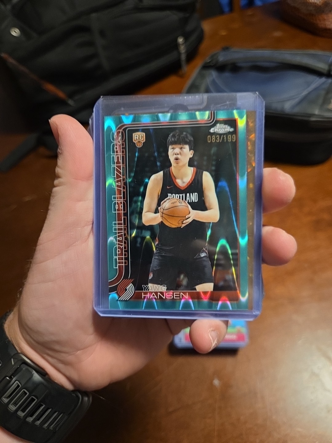 2025-26 Topps Chrome - Yang Hansen #266 Aqua Raywave Refractor /199 (RC)